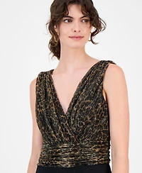 Connected Women's Leopard Print Bodice Chiffon Jumpsuit