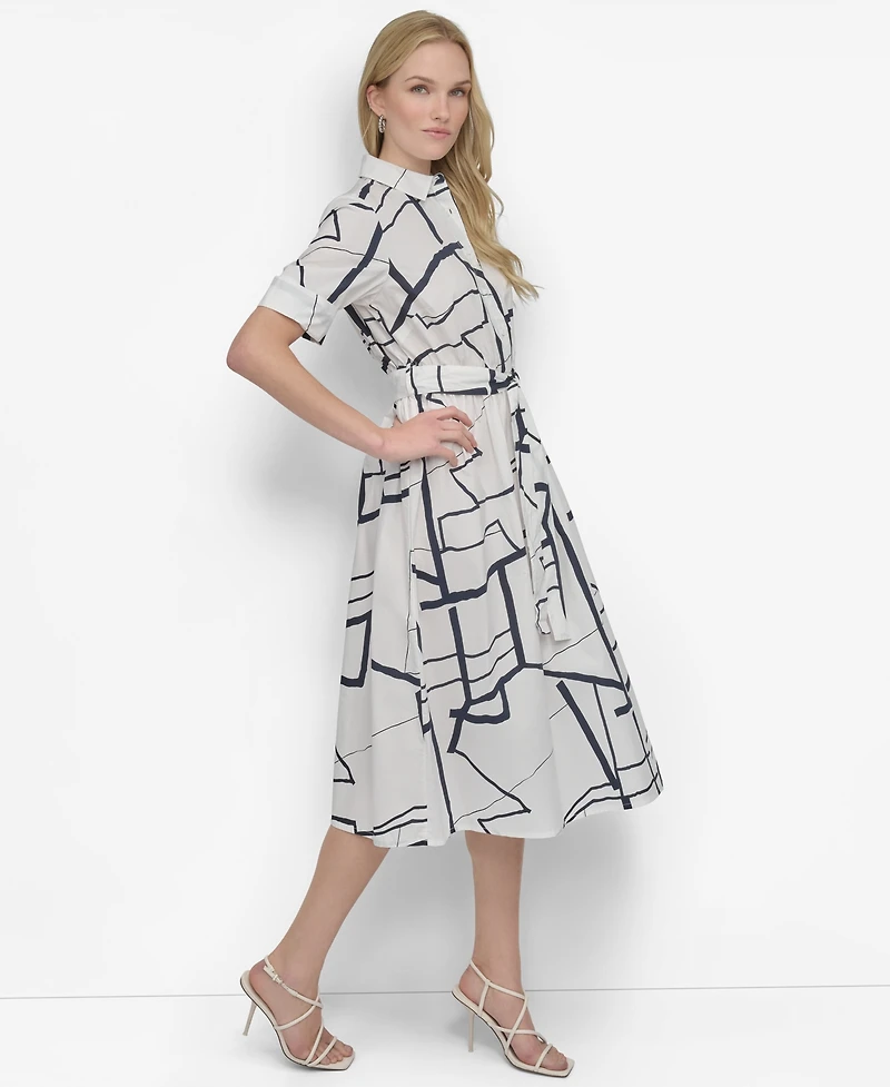 Dkny Women's Abstract Printed Cotton Midi Shirt Dress