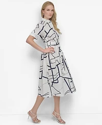 Dkny Women's Abstract Printed Cotton Midi Shirt Dress