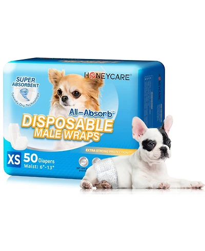 HoneyCare Paw & Dog Bone Print All-Absorb Male Dog Wrap, XSmall, 100ct