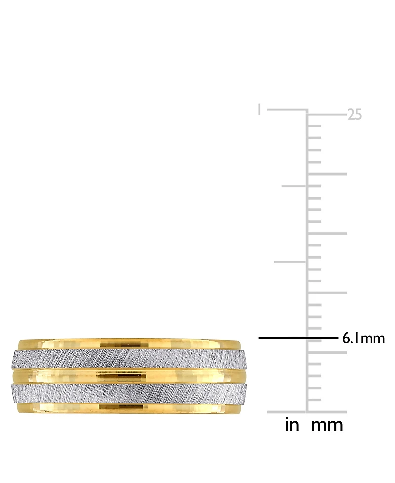 Men's Polished & Brush Textured Finish Wedding Band 14k Two-Tone Gold