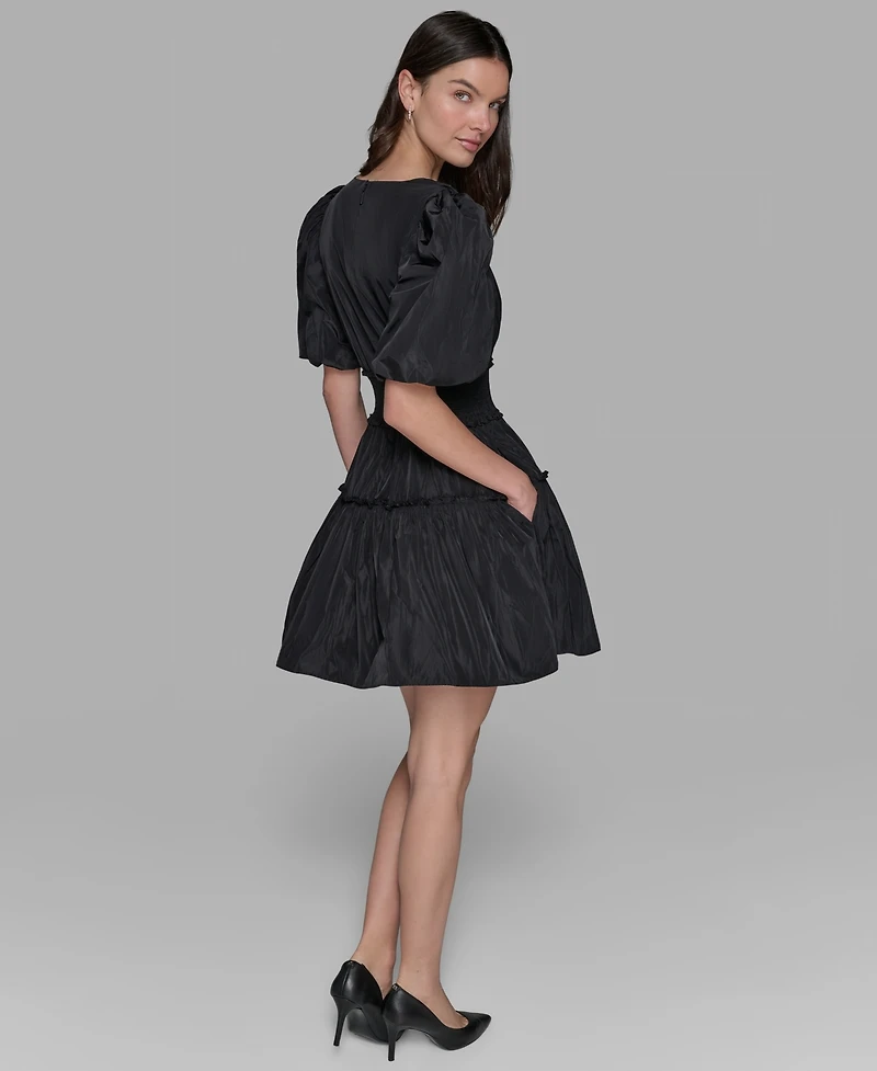 Karl Lagerfeld Paris Women's Short-Sleeve Taffeta Fit & Flare Dress
