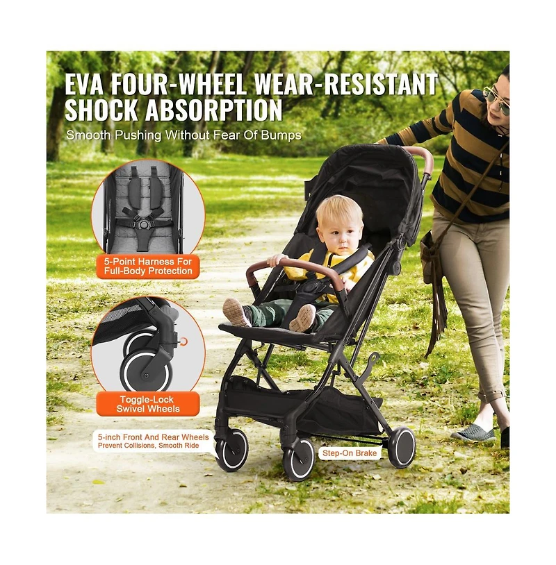 Slickblue Baby Stroller with Adjustable Backrest Footrest One-Click Fold Cup Holder and Carry Bag