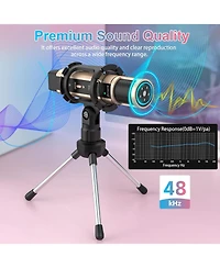 ZealSound Studio Condenser Microphone with Stand, Built-in Sound Card, Echo Recording for Phone, Pc, YouTube, Karaoke, Live Stream (Gold)