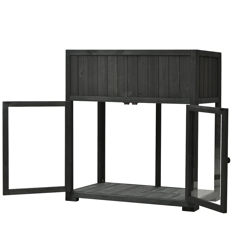Mondawe Patio Mini Wood Cold Frame, Compact 2 Doors Garden Greenhouse with Wheels