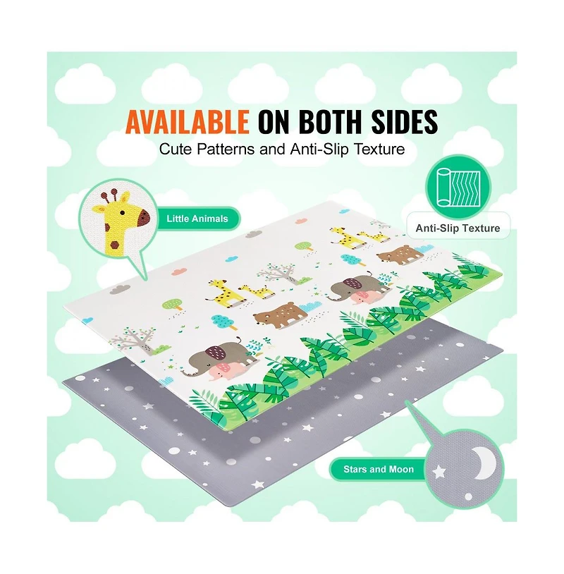 Slickblue Baby Play Mat Kids Crawling Soft Activity Floor Playmat 2 Side
