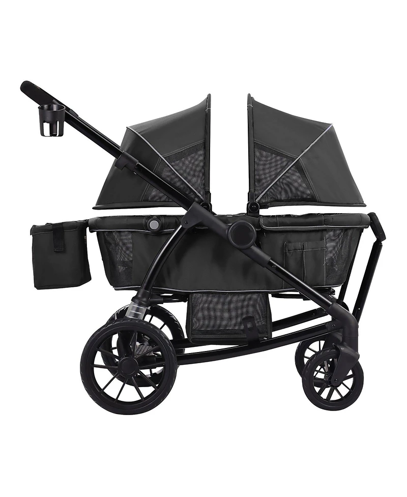 Slickblue Toddler All-Terrain Stroller Wagon with 2 Seats Foldable Design Canopy Snack Tray and Cup Holders