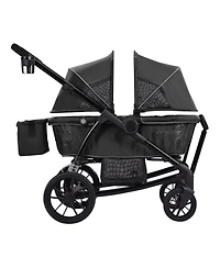 Slickblue Toddler All-Terrain Stroller Wagon with 2 Seats Foldable Design Canopy Snack Tray and Cup Holders