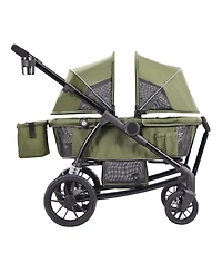 Slickblue Toddler All-Terrain Stroller Wagon with 2 Seats Foldable Design Canopy Snack Tray and Cup Holders