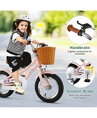 12 Inch Kids Bike Retro Bicycle with Adjustable Height and Basket for Ages 3-8 Years Old