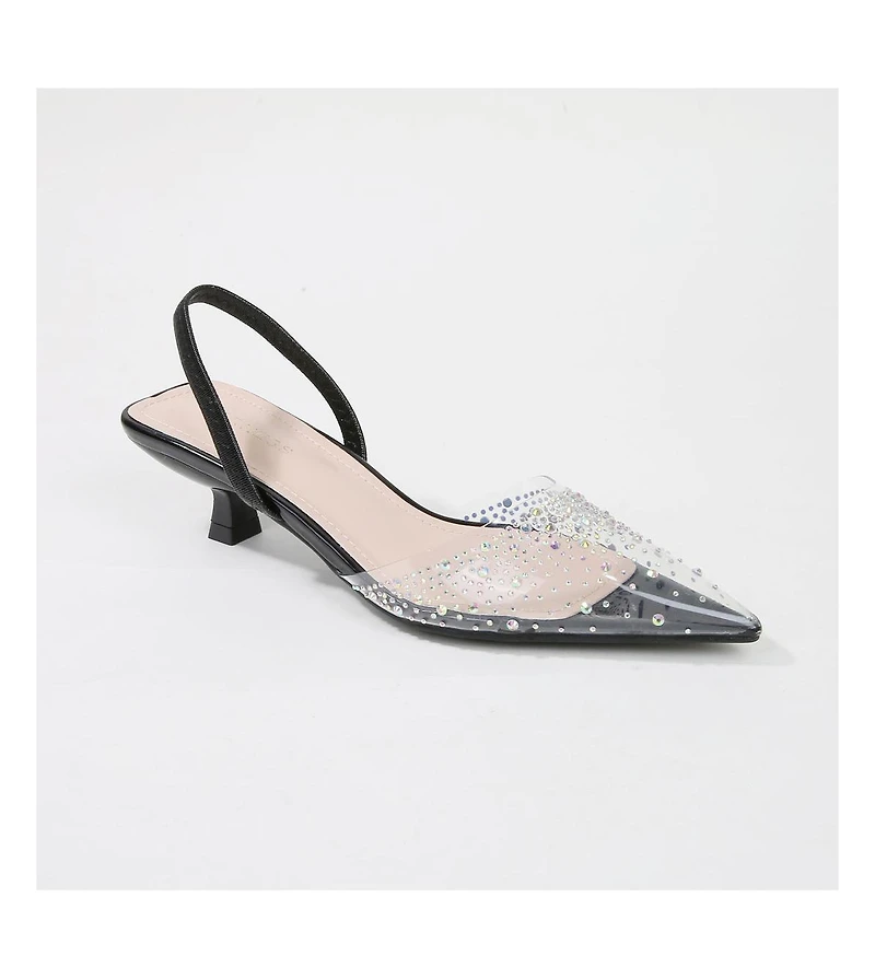 Mabel Clear Rhinestone Kitten Heels