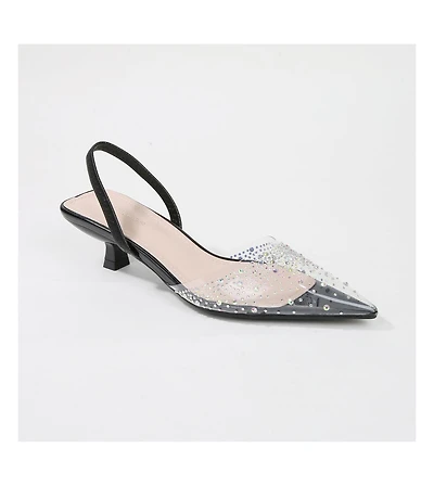 Mabel Clear Rhinestone Kitten Heels