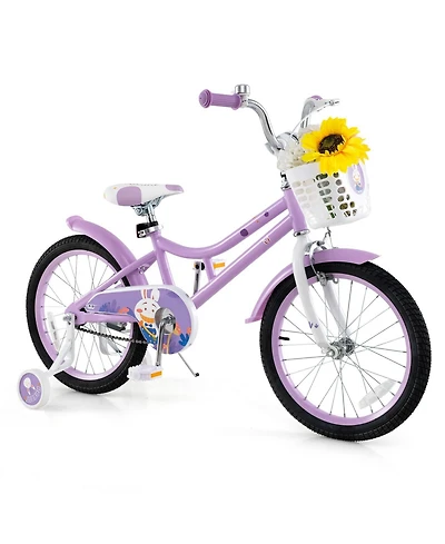 18 Inch Girl Bike with Basket with Detachable Training Wheels for 4-8 Years Old
