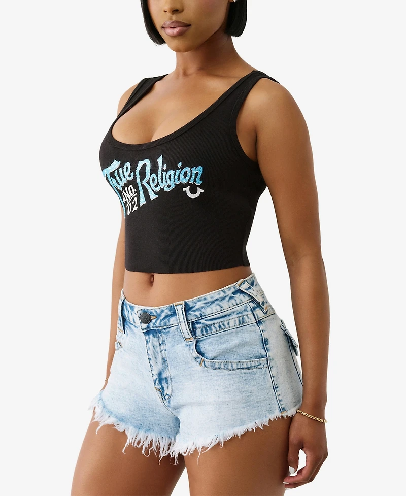 True Religion Women's Crystal Rib Crop Tank Top
