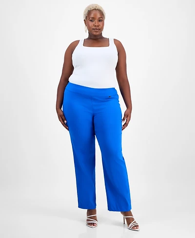 I.n.c. International Concepts Plus Mid-Rise Pull-On Straight-Leg Pants, Created for Macy's