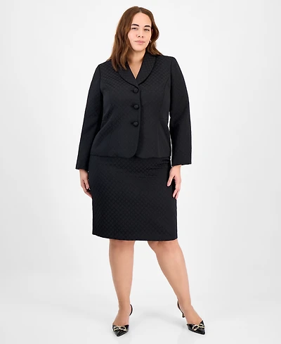 Le Suit Plus Shawl-Collar Jacket & Pencil Skirt Set