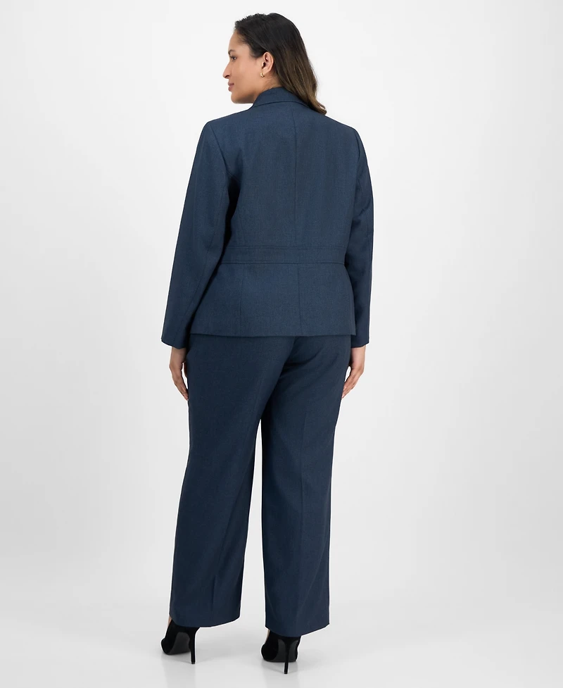 Le Suit Plus Size Notched Collar Wide-Leg Pantsuit Set