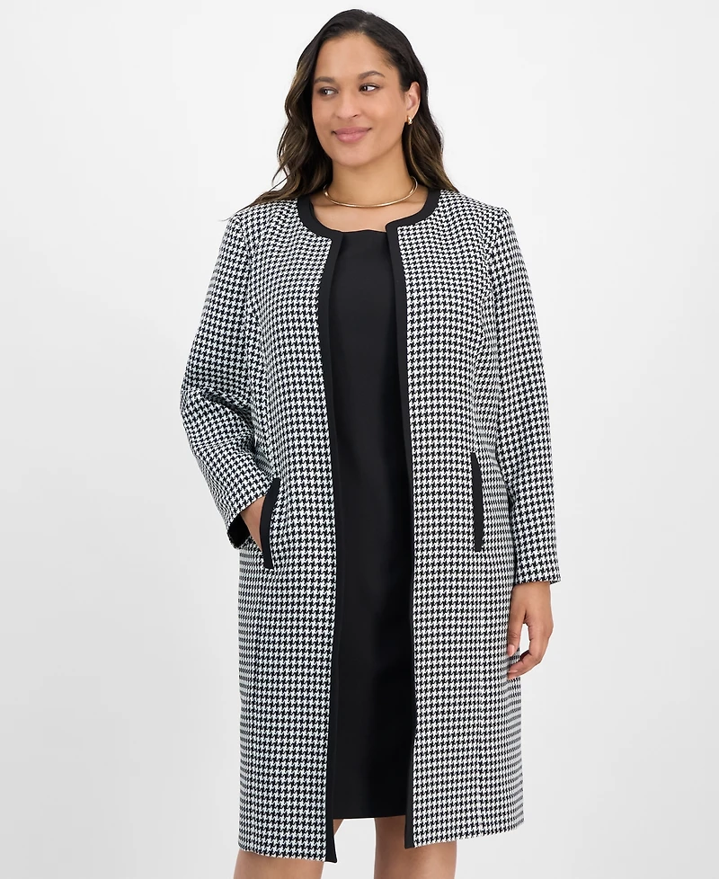 Le Suit Plus Houndstooth Topper Jacket & Sleeveless Dress