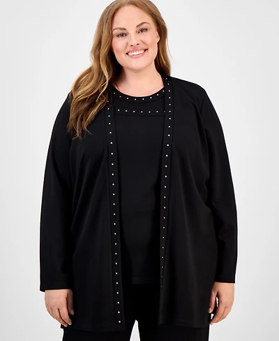Anne Klein Plus Stud-Trim Open-Front Cardigan