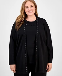 Anne Klein Plus Stud-Trim Open-Front Cardigan