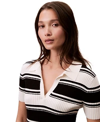 Calvin Klein Jeans Women's Cotton Polo Striped Short-Sleeve Sweater
