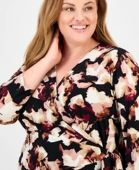 Anne Klein Plus Abstract-Print Wrap-Style Dress