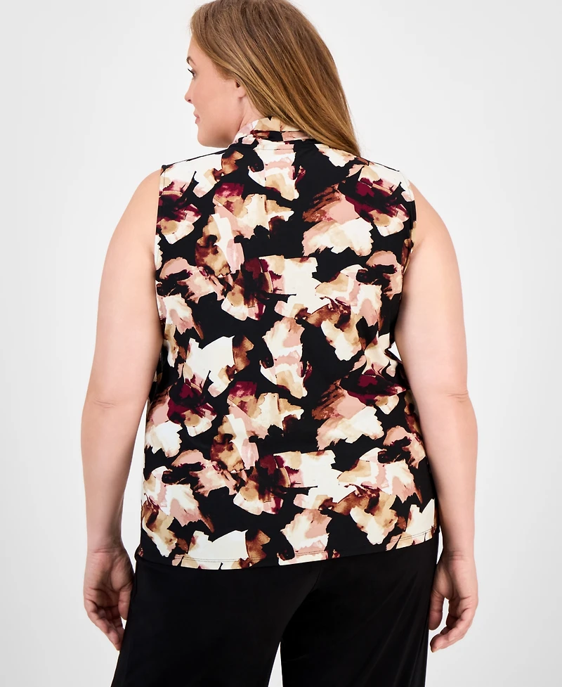 Anne Klein Plus Floral-Print Sleeve Top