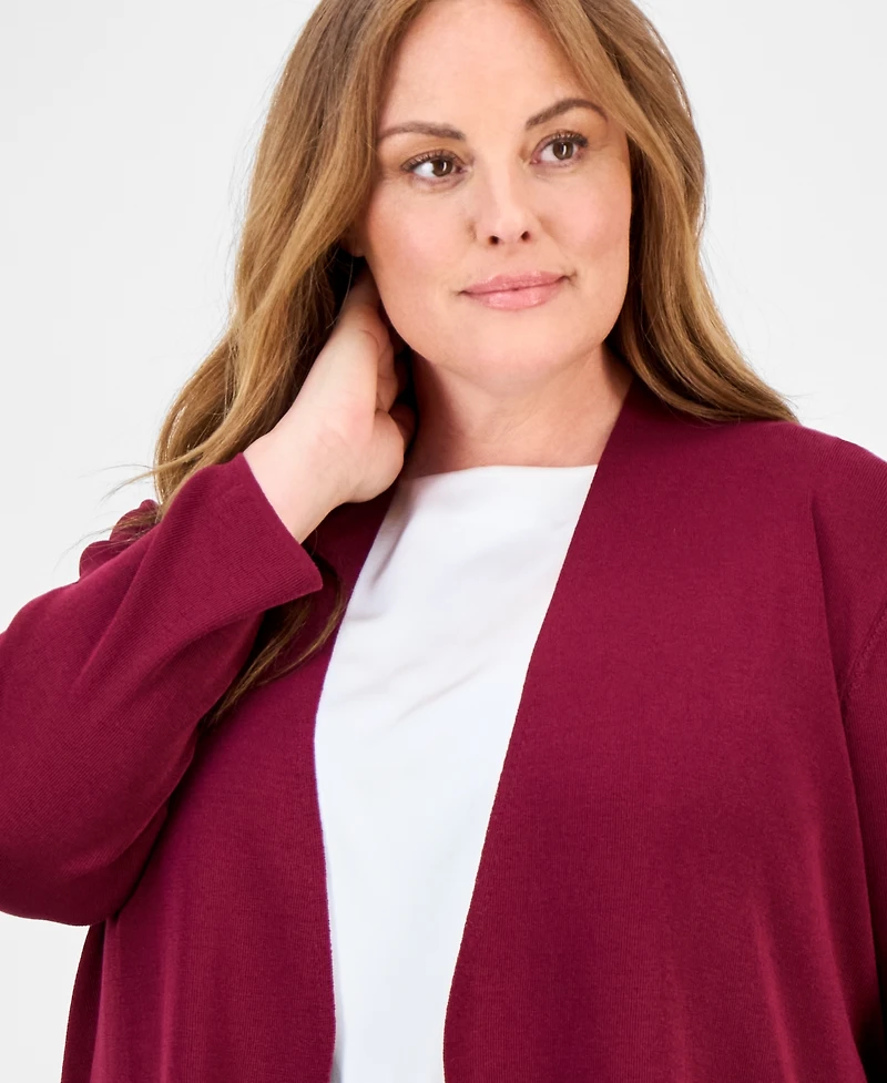 Anne Klein Plus Size Napa Kissing-Front Cardigan Sweater