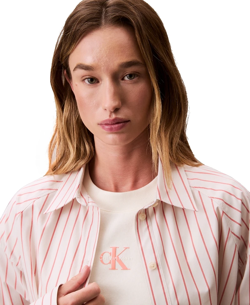 Calvin Klein Jeans Women's Stripe Boxy Cotton Crop Shirt