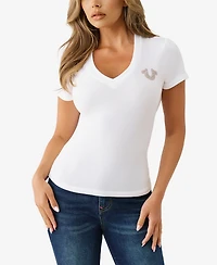 True Religion Women's Crystal Logo V-Neck T-Shirt