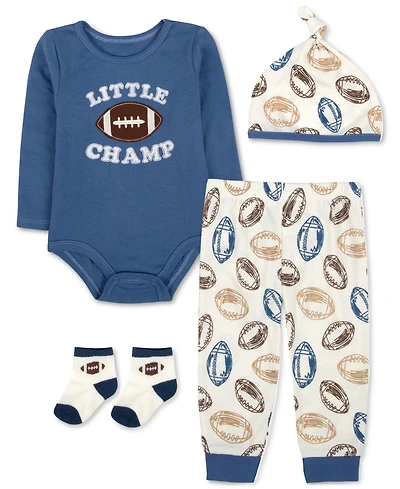 Baby Essentials Boys Little Champ Football Bodysuit, Pants, Cap & Socks, 4 Piece Set