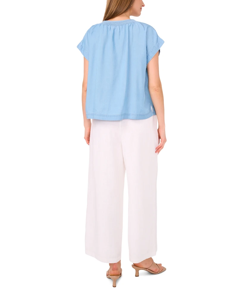 Vince Camuto Women's Shirred-Neck Cap-Sleeve Peasant Blouse