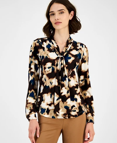Anne Klein Women's Scarf-Neck Printed Blouse