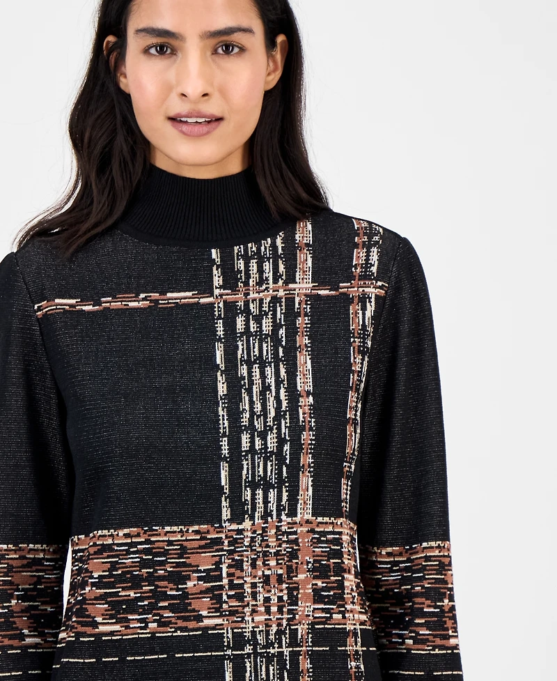 Anne Klein Women's Abstract Plaid Long-Sleeve Turtleneck Sweater