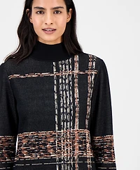 Anne Klein Women's Abstract Plaid Long-Sleeve Turtleneck Sweater
