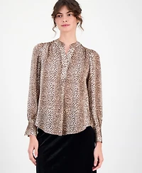 Anne Klein Women's Animal-Print Split-Neck Blouse