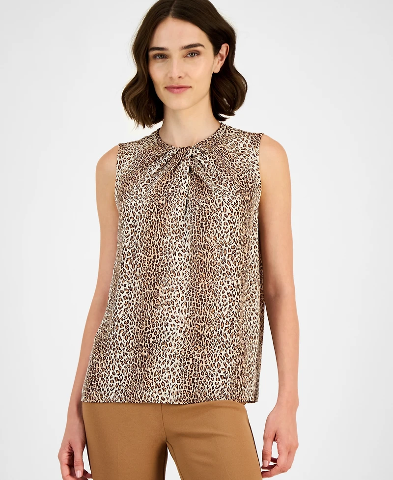 Anne Klein Women's Twist-Neck Animal-Print Sleeveless Top