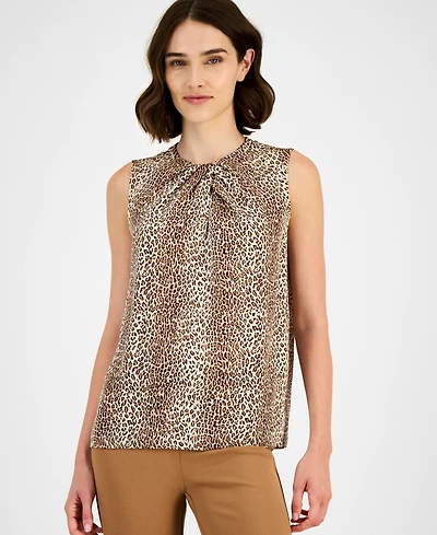 Anne Klein Women's Twist-Neck Animal-Print Sleeveless Top