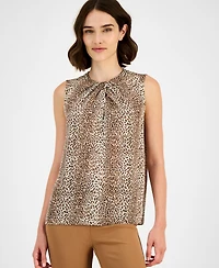 Anne Klein Women's Twist-Neck Animal-Print Sleeveless Top