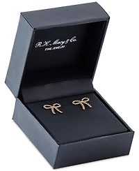 Polished Beaded Bow Stud Earrings in 10k Gold