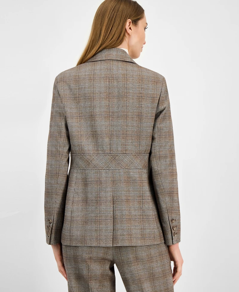 Anne Klein Women's Check-Print Peak-Lapel Three-Pocket Jacket