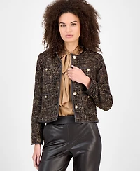 Anne Klein Women's Collarless Tweed Patch-Pocket Jacket