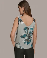 Donna Karan New York Women's Printed Cowlneck Satin Tank Top