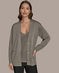 Donna Karan New York Women's Long-Sleeve Metallic Three-Button Cardigan Sweater