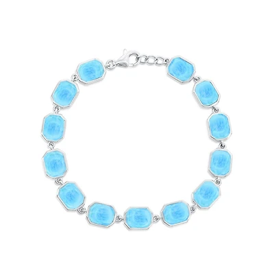 Caribbean Treasures Sterling Silver, Octagon Larimar Link Bracelet