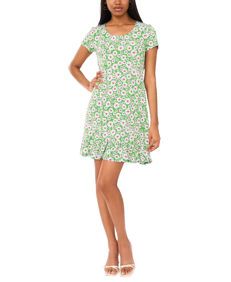 Msk Women's Printed Round-Neck Short-Sleeve Dress