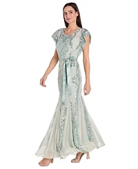 R & M Richards Women's Short-Sleeve Sequined Gown