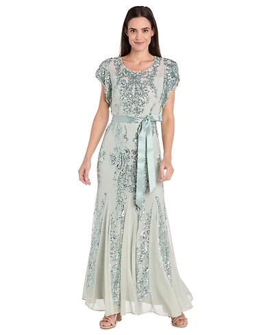 R & M Richards Women's Short-Sleeve Sequined Gown