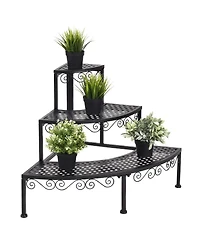 Fan-shaped 3-tier Pot Plant Stand, Stair-step Design to Accommodate More Greenery