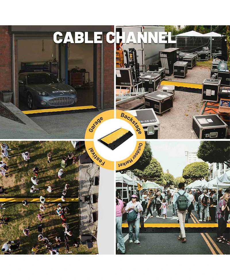 Yescom 3-Channel Rubber Cable Ramp 40000 Lbs Wire Cord Ramp Driveway Hose Cover Protector Speed Bumps for Driveway Hose Pipe Hider
